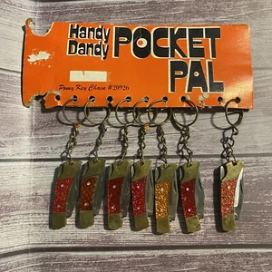 7 VTG 1970s Glitter LOT Handy Dandy Pocket Pal Keyring Key Ring Knife Pakistan - Picture 1 of 6