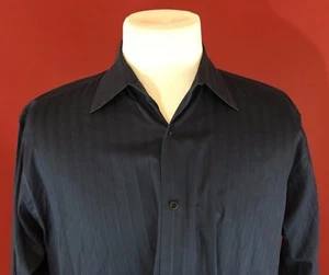 Alfani Navy Blue French Cuff Long Sleeve Dress Shirt Mens Large 100% Cotton - Picture 1 of 12