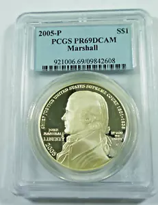 2005 P Marshall PCGS PR69 DCAM 90% Silver Commemorative Dollar - Picture 1 of 2