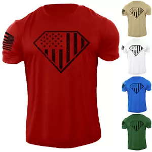 Herren USA Diamant Flagge Distressed amerikanisches T-Shirt patriotisch 100 % Baumwolle - Bild 1 von 8