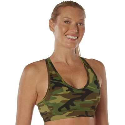 Sujetador deportivo camuflado para mujer entrenamiento rendimiento elástico gimnasio yoga ejercicio correr ejército Foto 1 de 2