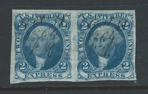 Bigjake: R-9a, 2 cent Express Imperf Pair - 1st Revenue Issue - Picture 1 of 2