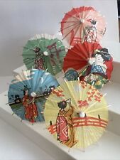 12 Vintage RARE Geisha Lady Cocktail Drink Parasol Umbrella Tiki Swizzle Stick