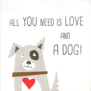 R411# 3 servilletas de papel individuales para decoupage divertido perro pintado con corazón rojo - Imagen 1 de 9