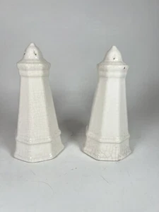 Pfaltzgraff Heritage White Salt and Pepper Shakers Lighthouse USA Crackle Effect - Picture 1 of 9