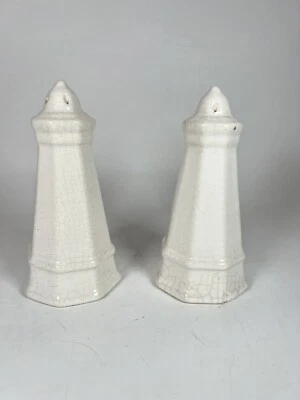 Agitadores de sal y pimienta blanca Pfaltzgraff Heritage faro efecto craquelado EE. UU. Foto 1 de 4