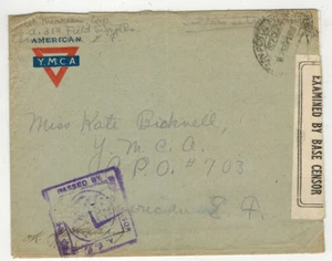 WW1 Patriotic 1918 YMCA MILITARY 319 FIELD SIGNAL BATTALION & BASE CENSOR FRANCE - Picture 1 of 2