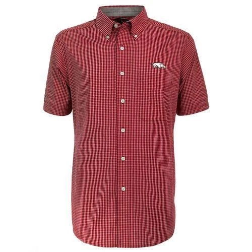 Antigua Mens University of Arkansas Razorbacks League Short Sleeve Plaid Shirt M - Image 1 of 1