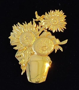Rare Vtg Signed Fortin Vincent Textured Matte Shiny Gold Tone Brooch Pin - Picture 1 of 4
