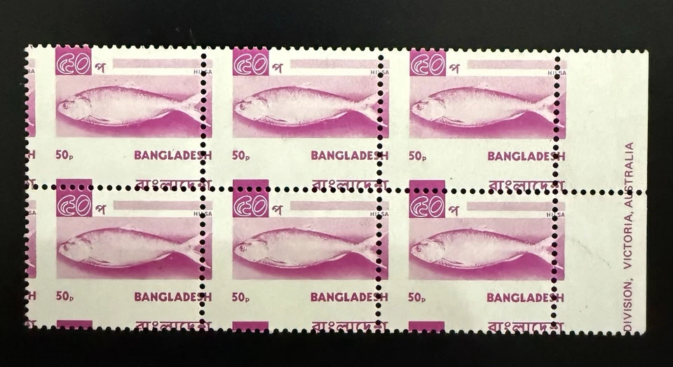 Bangladesh 1976 Asher Definitivo 50p Hilsha Peixe Perf Erro de Mudança IMPRESSO Preto - Imagem 1 de 1