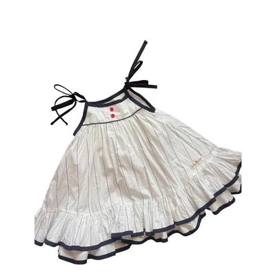 Nelly Madison Sz 5 White & Blue Striped Baseball Dress Tie Straps Twirl - Image 1 of 3