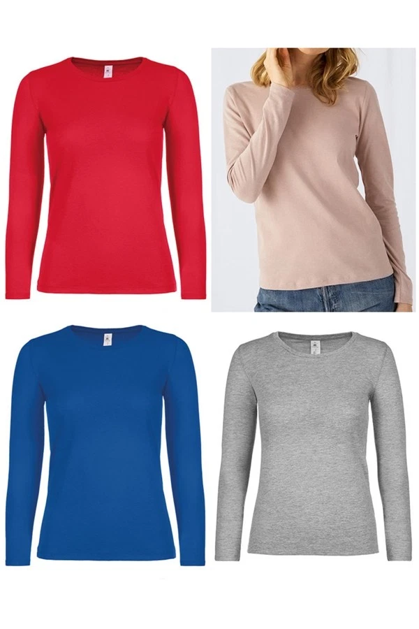 Damen Langarm T-Shirt Longsleeve Shirt Baumwolle Langarmshirt Unisex Rundhals - Bild 1 von 2