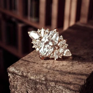 Diamond Wedding Ring Lab Grown Marquise 2.25 Carat IGI Certified 18k Rose Gold - Picture 1 of 15