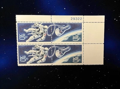 US Stamps 1967 #1331-2 GEMINI 4 ZIP BLOCK, MNH - Image 1 of 2