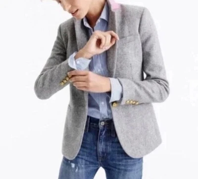 Blazer J Crew Mercantile para mujer talla 16 gris mezcla de lana chaqueta escudo dorado botón Foto 1 de 4