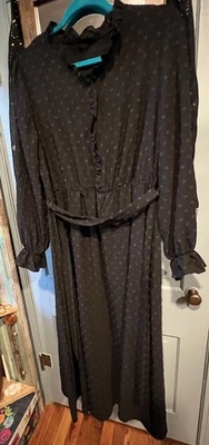 Long Black Witchy Whimsigoth Gothic Costume Dress Halloween LG 8/10 Raised Dots - Image 1 of 4