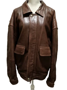Vintage 80's-90's FG Field Gear Men's Brown Genuine Leather Bomber Jacket XL - Picture 1 of 17