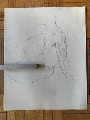 Lápiz de dibujo académico vintage años 70 retrato hombre gay int 16,5 x 13,5 Foto 1 de 4