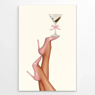 Glam High Heel Martini Poster Trendy Fashion Wall Art Chic Aesthetic Home Decor - Image 1 of 3