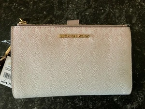MICHAEL KORS JET SET TRAVEL DOUBLE ZIP WRISTLET WALLET MK LOGO PINK POWDER BLUSH - Picture 1 of 8