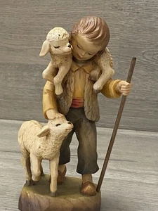 Anri Ferrandiz Shepherd Boy & Lamb On Shoulders Wood 6" 341/2250 Peaceful Friend - Picture 1 of 9