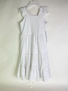 Tahari Girl Lined Tiered Long Maxi Dress Eyelet White Girls Size 5 - Picture 1 of 8