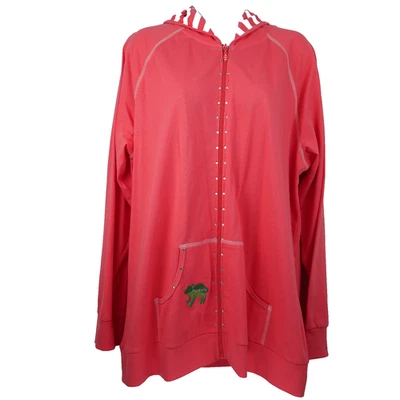 Conjunto de pantalón capri con capucha Quaker Factory para mujer grande coral bordado 100 % algodón Foto 1 de 4