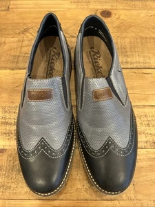 Rieker Men’s Brogues Size 41 Uk7.5 Navy Leather Slip On Non Lace Brand New - Picture 1 of 8