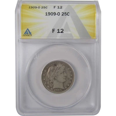 1909 O Barber Quarter F 12 ANACS Silver 25c Coin SKU:I17811 - Image 1 of 4