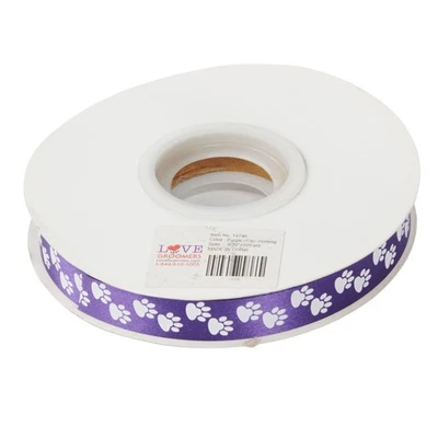 Groomer Essentials Purple Satin Ribbon with Paw Prints - Pack of 4 - Imagem 1 de 2