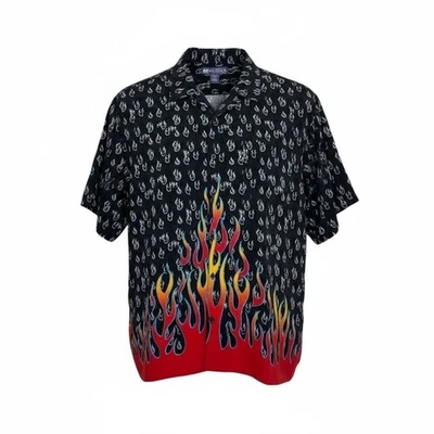 Camisa con botones All Over Flames Hawaiana Y2K 3X Big Dogs Bring The Heat Foto 1 de 4