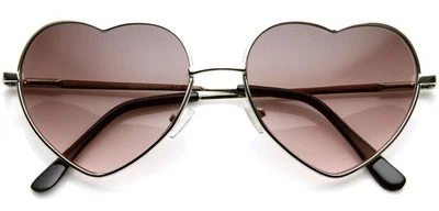 Óculos de sol feminino moda prata fina armação em forma de coração metal lente lavanda - Imagem 1 de 3