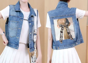 Chaleco de mezclilla con botones para mujer Chaqueta con bolsillos Sin mangas Jean Top Ropa - Imagen 1 de 9