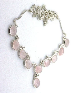 Collar natural de 16 pulgadas con gema de cabina de cabujón de cuarzo rosa ovalado de 10 pulgadas - Imagen 1 de 1