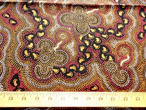 BULURRU Design Fabric Footprints Dotted Design Textile Australia Black Brown Red - Picture 1 of 2