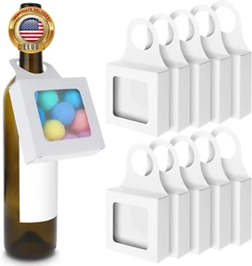 Kraft Paper Wine Bottle Box 10 Pcs Package with Window Handles Hanging Foldable - Picture 1 of 9