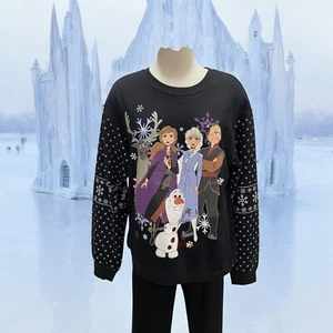 Disney Frozen II Sweater L Snowflake Elsa Anna Olaf Kristoff Sven Winter Holiday - Picture 1 of 9
