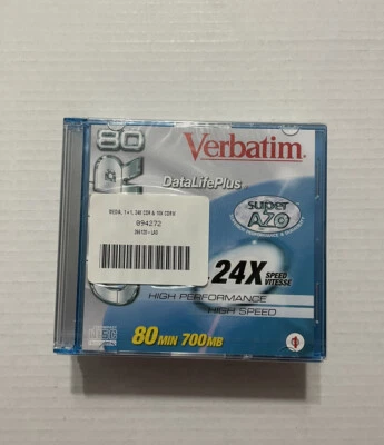 Verbatim CD-R Data Life Plus Super Azo High Speed 24X 80 Min 700 MB New Sealed - Image 1 of 4