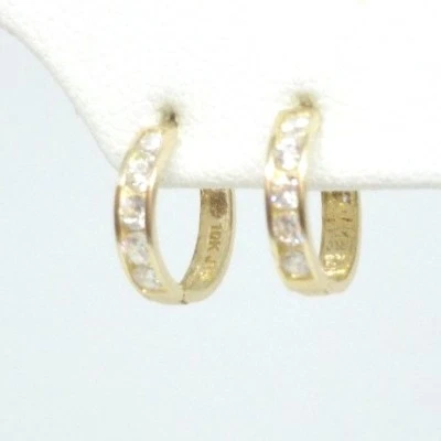 10KT PURE YELLOW SOLID GOLD SMALL 10MM C.Z. Baby HUGGIE EARRINGS FREE SHIPPING - Image 1 of 4