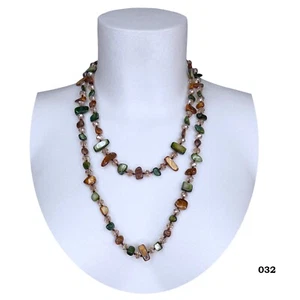Collana Lunga Perle Madreperla Cristalli Pietra Dura da Donna Marrone Verde scur - Foto 1 di 2
