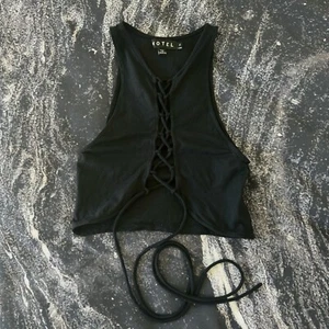 Motel Rocks Gitwa Lycra Lace Up Crop Top Tank Black Womens - SMALL S - Picture 1 of 6