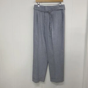 Club Monaco Pants Womens 8 Blue White Stripe Linen Stretch Belt Cuff Minimalist - Picture 1 of 17