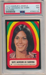 1977 Charlie's Angles Stickers #37 Kate Jackson As Sabrina PSA 7 Set Break Pop 1 - Picture 1 of 2