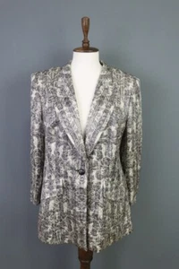 Vintage ESCADA Multicolor Striped Flroal Wool Silk One Button Blazer Size 44 - Picture 1 of 22