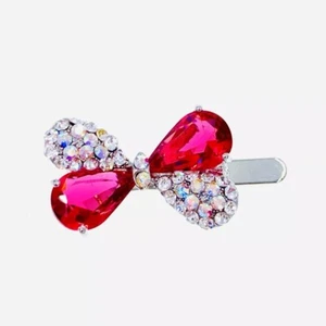 USA Bow Magnet Hair Clip Hairpin made with Swarovski Crystal Barrette Hot Pink - Picture 1 of 4