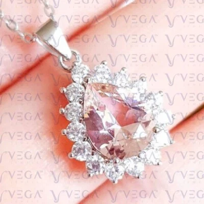 Colgante y anillo de diamantes y morganita natural talla pera de 6,00 quilates de oro blanco sólido de 14 quilates Foto 1 de 4