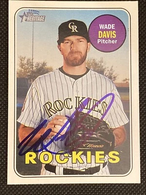 Wade Davis Rockies Signed Auto Autographed 2018 Topps Heritage Card #689 ~ COA - Image 1 of 4