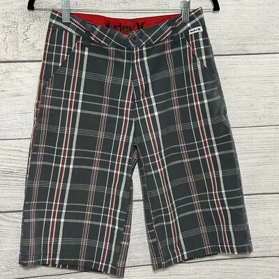 Pantalones Cortos Hurley Niños Gris Rojo Cuadros Bermudas Bolsillos Juveniles Talla 14 Foto 1 de 4