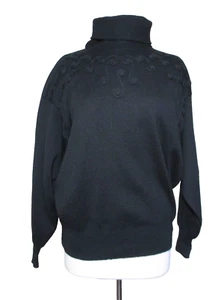 Vintage Ossi Skiwear Skipullover Large Damen schwarz Wollmischung verzierter T-Ausschnitt - Bild 1 von 6
