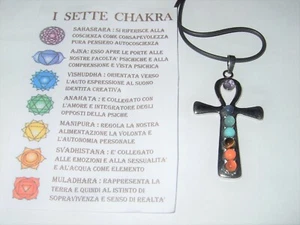 - Ciondolo Pietra Cristalloterapia - CHAKRA croce ankh (4) +collana caucciu' - Picture 1 of 1